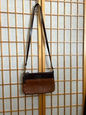 Tignanello Leather Crossbody Bag Brown Colorblock Organizer Purse